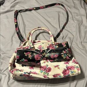 Betsey Johnson Floral Hobo Bag - Black and Cream